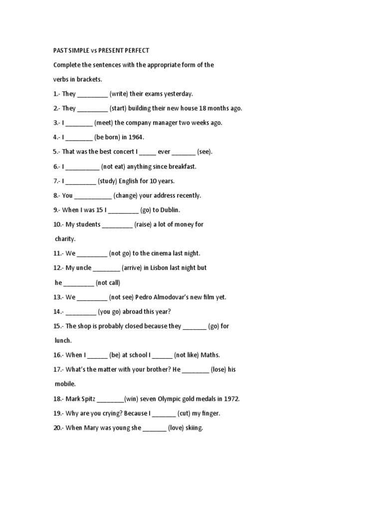 Past Simple vs Present Perfect Worksheet | PDF | Home & Garden | Art