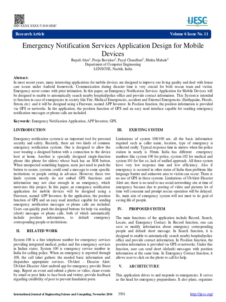 .Emergency Notification Services Application Design For Mobile Devices ...