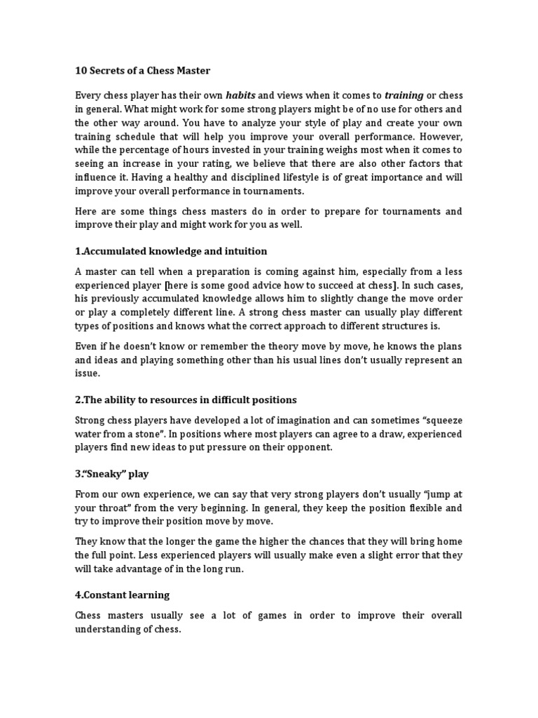 Chess Mastery: 10 Essential Secrets | PDF | Chess Openings ...