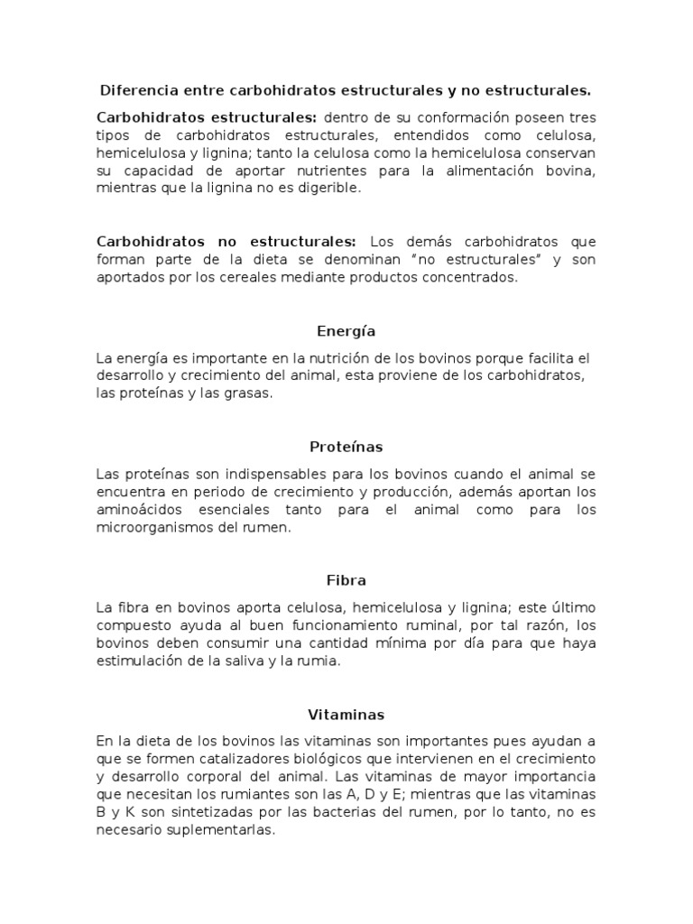 Carbohidratos Estructurales vs No Estructurales | PDF | Rumiante | Vacas