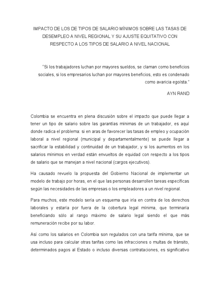 Ensayo Tipos de Salario Colombia | PDF | Salario mínimo | Salario