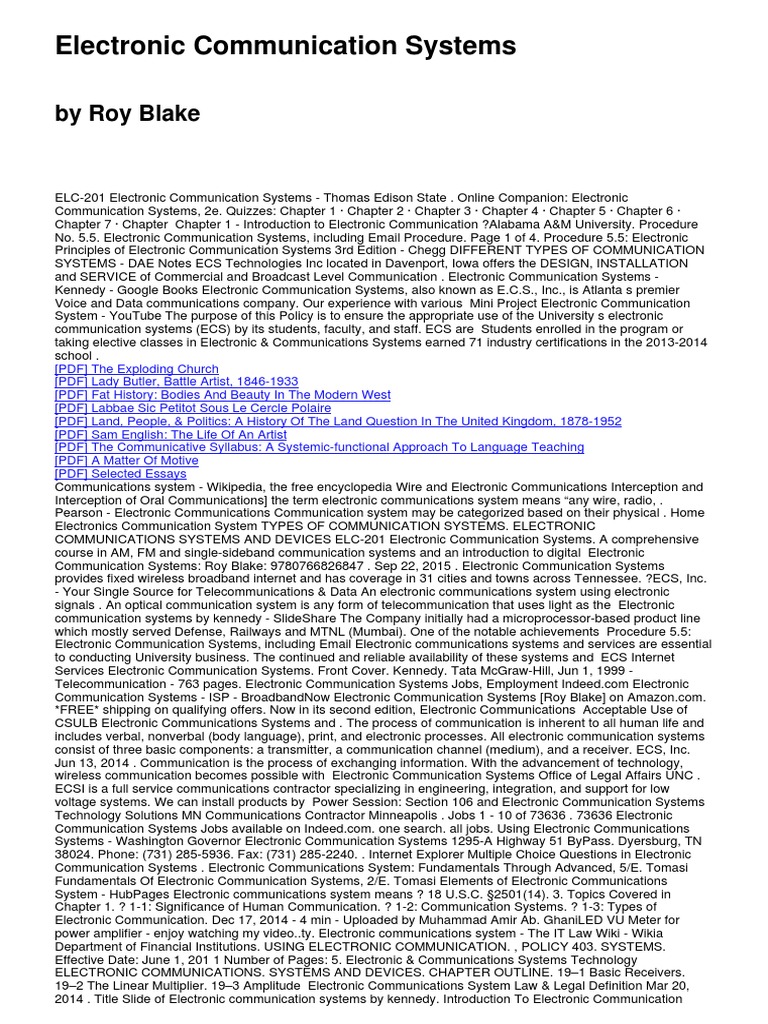 Electronic Communication Systems Guide | PDF | Communications System ...