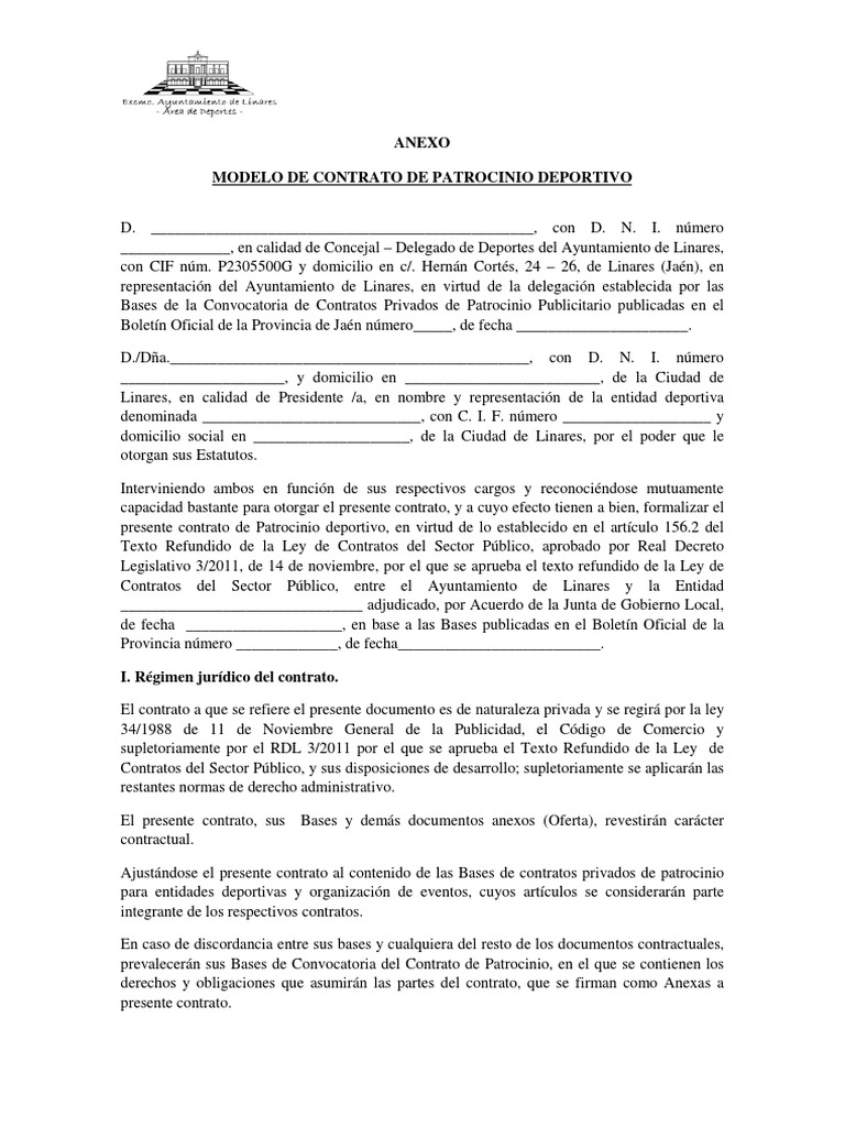 Modelo de Contrato de Patrocinio Deportivo | PDF | Patrocinador ...