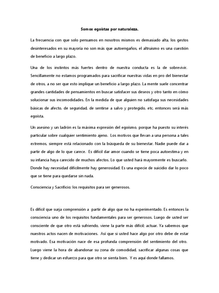 La Naturaleza Egoísta del Ser Humano | PDF | Egoismo psicologico | Altruismo, image size:768x1024