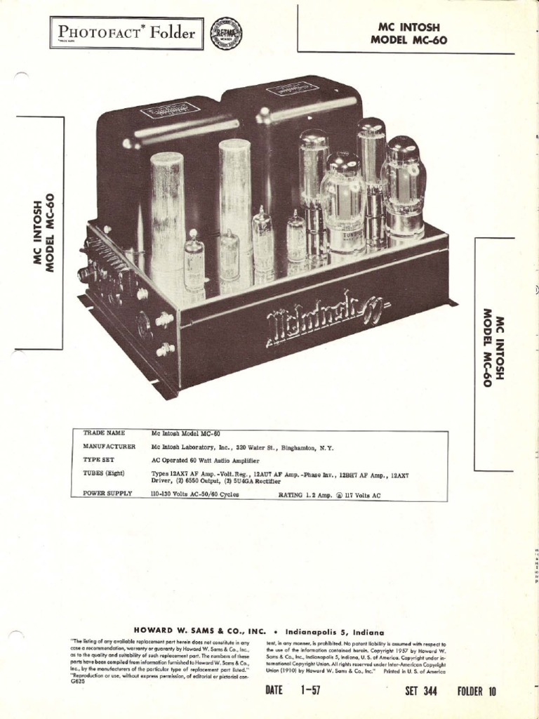 McIntoshMC60ServiceManualpartslistSchematic
