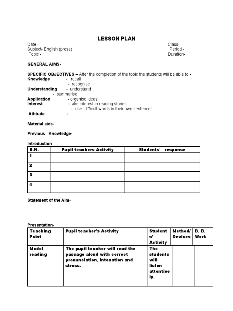 English Prose and Poetry Lesson Plans | PDF | Poetry | Teachers