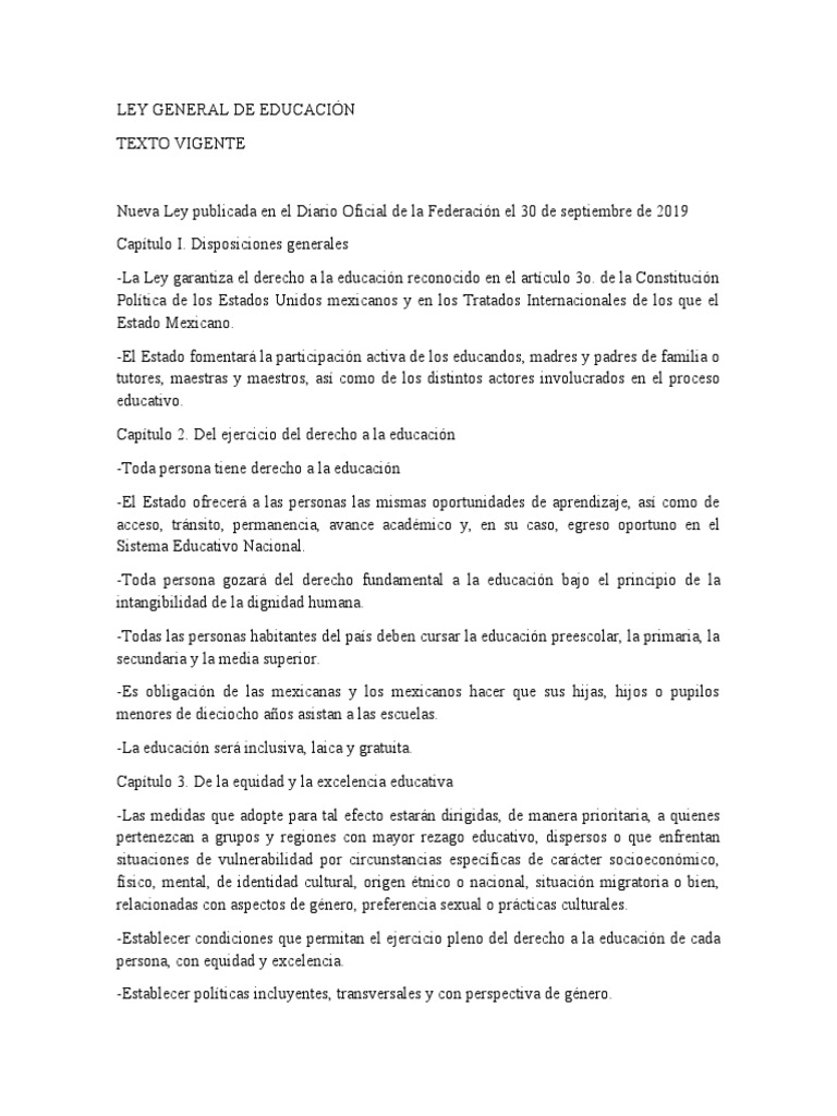 Ley General de Educación en México 2019 | PDF | Educación primaria ...