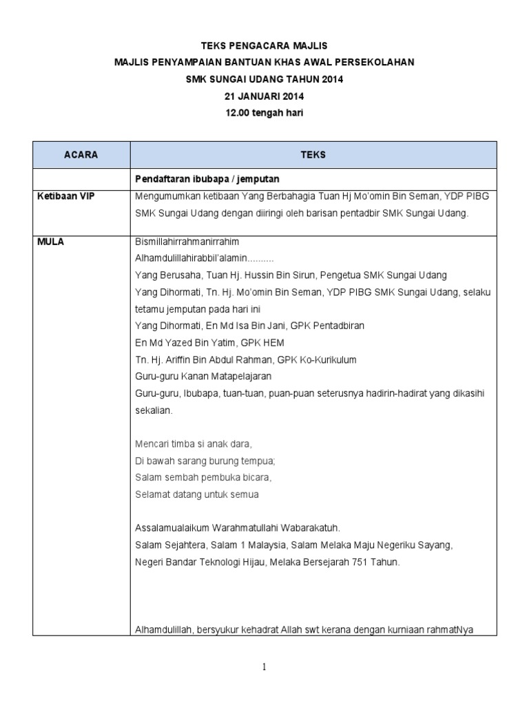 Skrip Pengacara Majlis Penyampaian Bantuan Khas Pdf