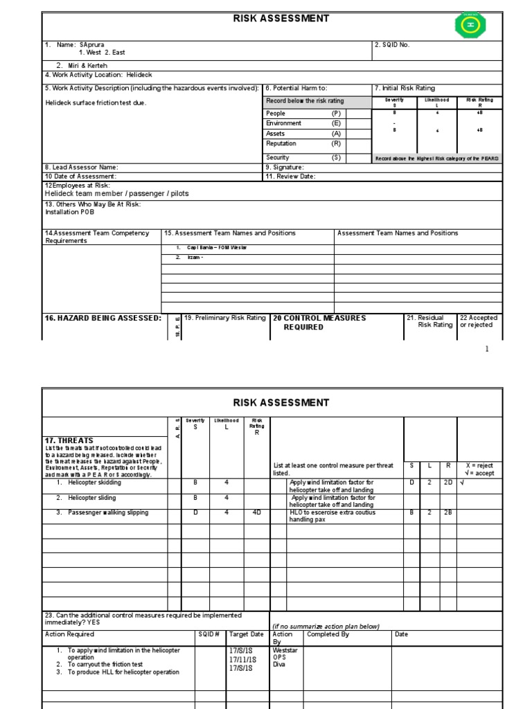 Blank Risk Assessment Form SK | PDF | Risk Assessment | Risk