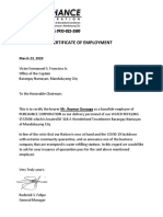 Certificate of employment quarantine pass