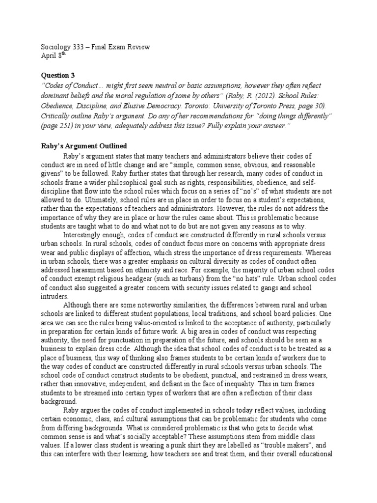 Sociology 333 - Final Exam Review | PDF | Classroom Management | Teachers