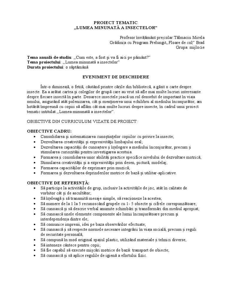 24 - Talmaciu Miela - proiect tematic insecte-конвертирован | PDF
