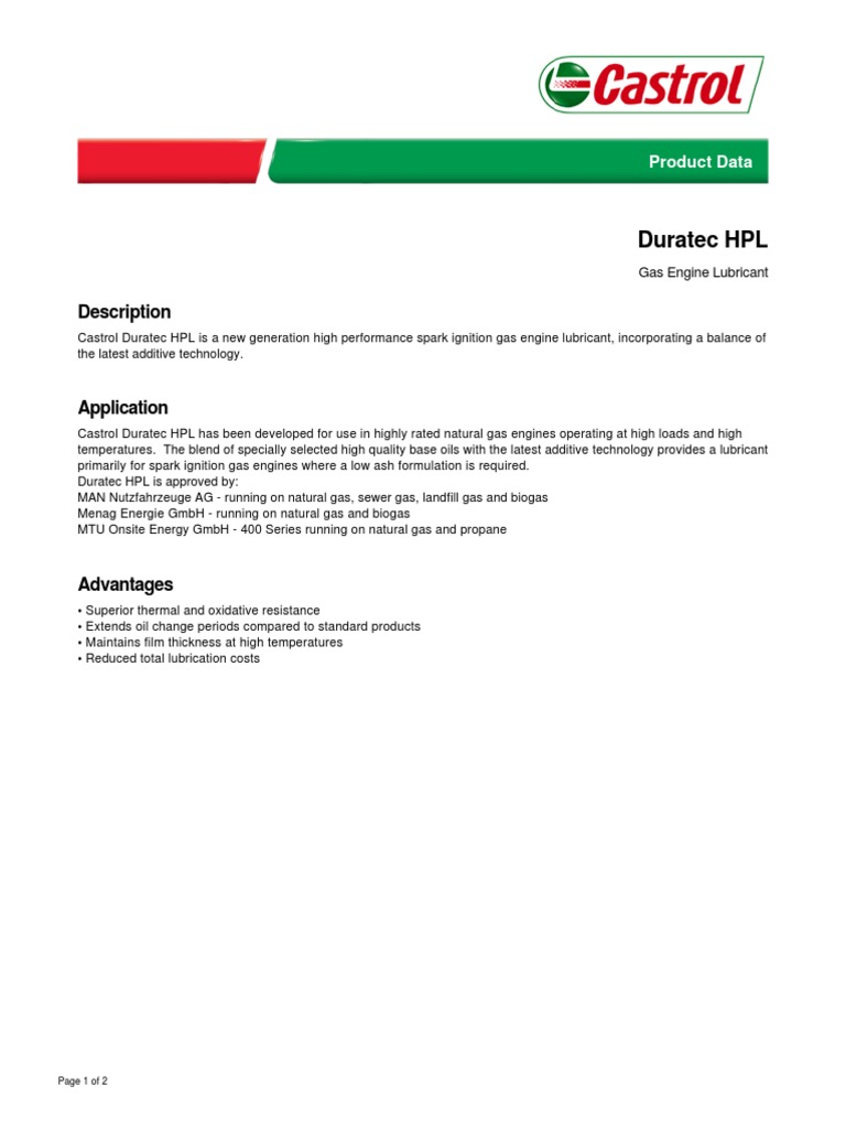Duratec HPL Pds PDF Lubricant Energy And Resource