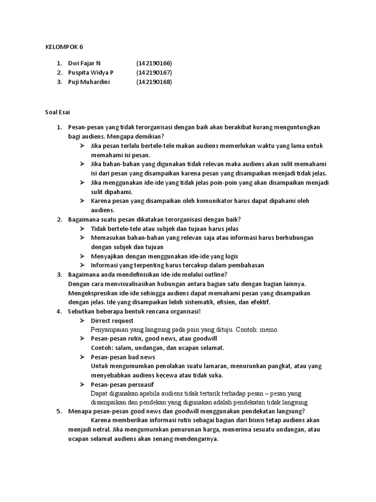 Soal Pertanyaan Komunikasi Bisnis