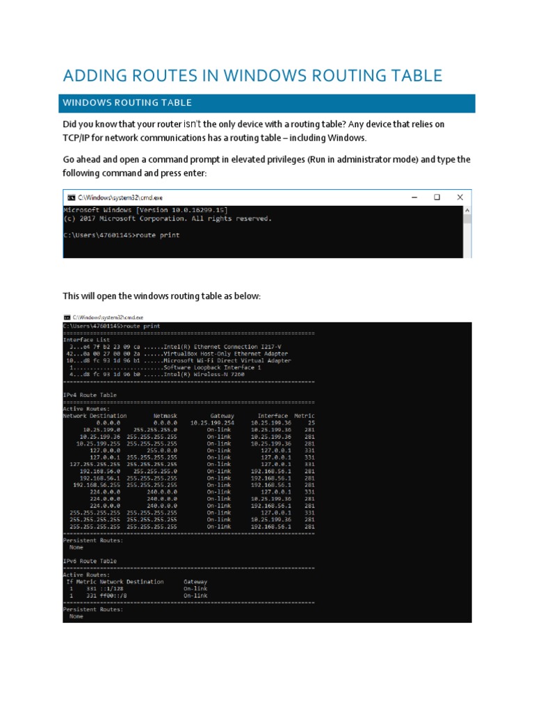 Adding Routes in Windows Routing TableCustomized PDF Ip Address