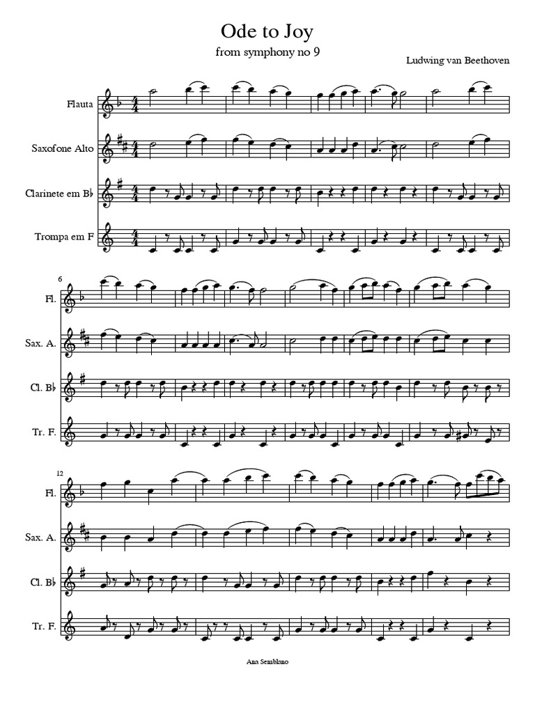 Ode To Joy PDF | PDF | Classical Music | Musical Compositions