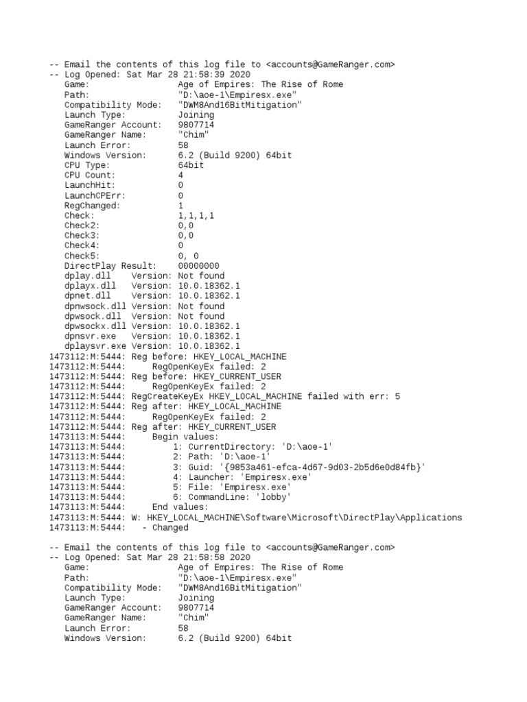 GameRanger Launch Error Log Analysis | PDF | Microsoft Software | Ibm ...