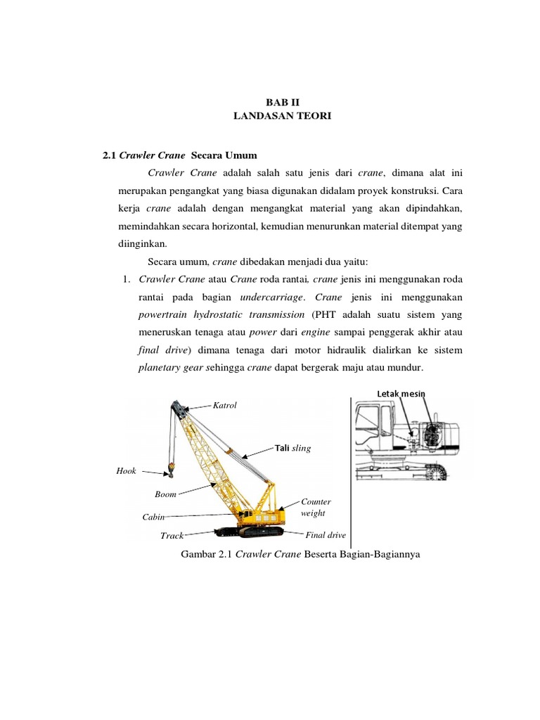Bagian dan Fungsi Crawler Crane | PDF | Teknologi & Rekayasa