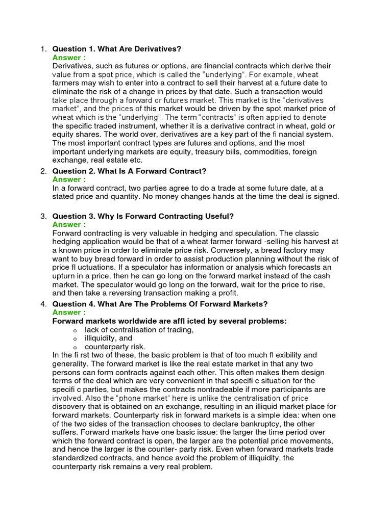 Derivatives Interview Questions | PDF | Black–Scholes Model | Futures Contract