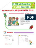 Práctica de Ecuaciones Con Adición Hasta El 50 para Tercero de Primaria