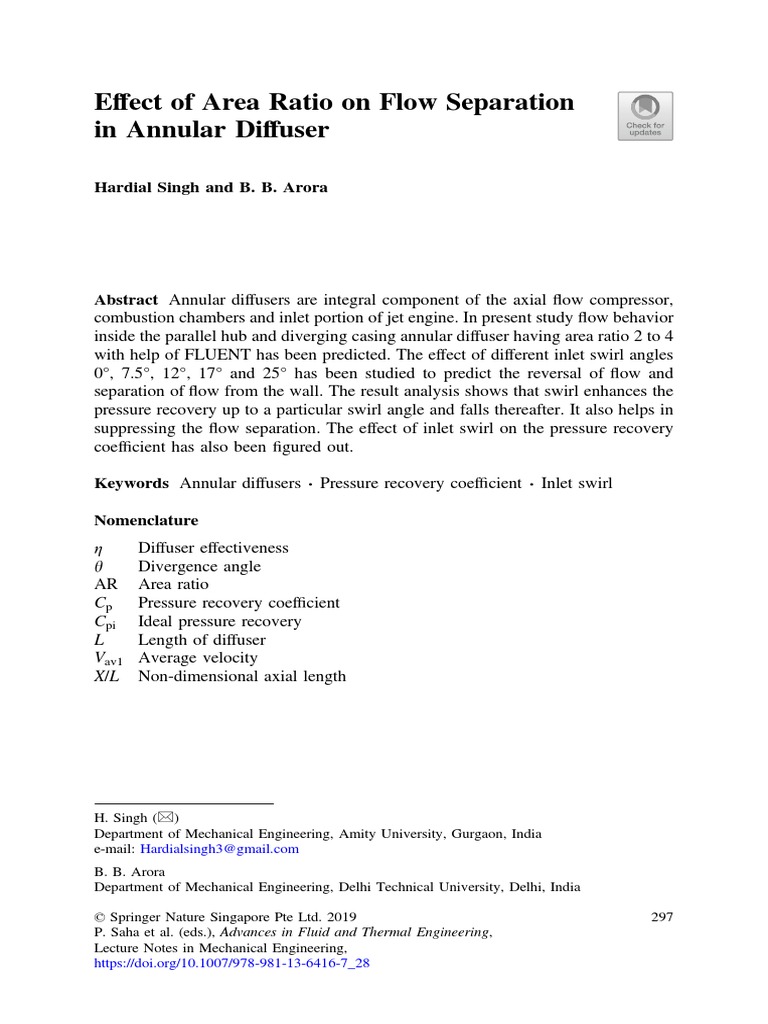 Effect of Area Ratio On Flow Separation in Annular Diffuser PDF | PDF ...