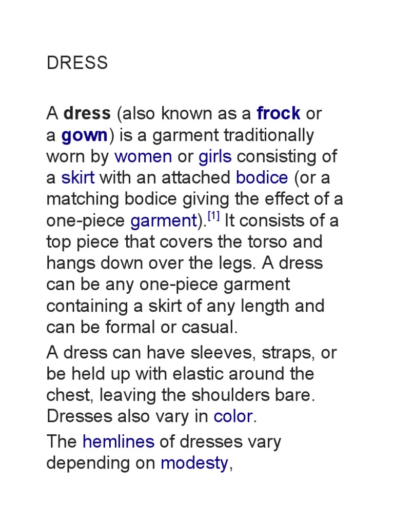 Types of Dresses | PDF | Dress | Human Appearance