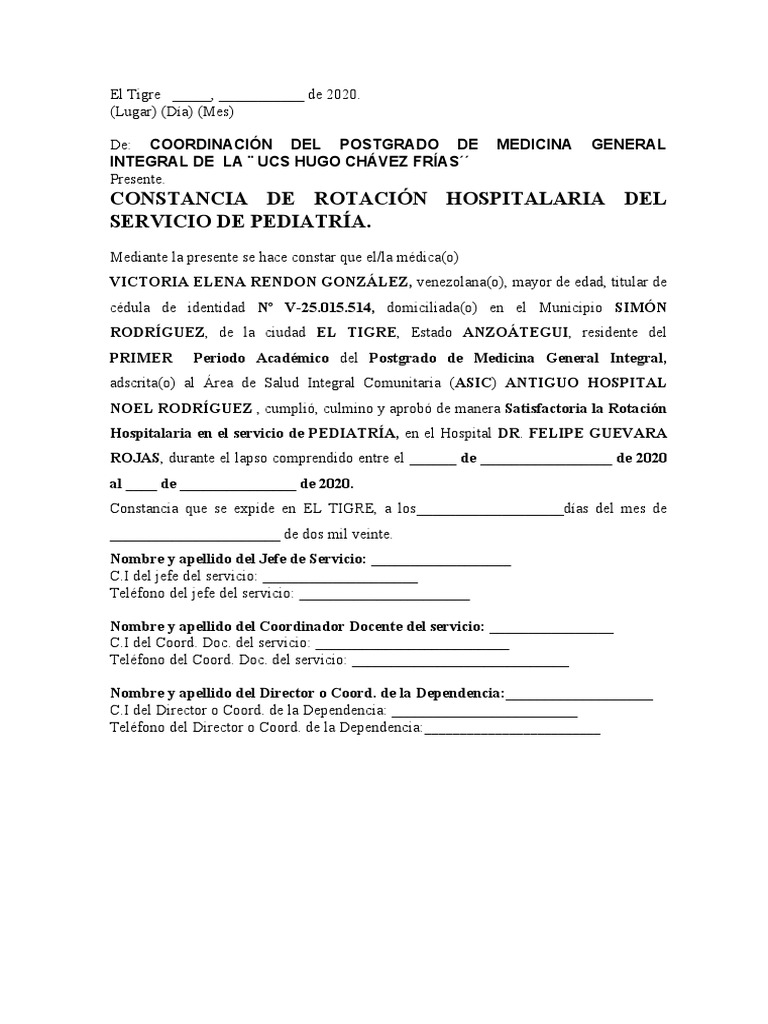 Constancia De Rotacion Hospitalaria Pdf
