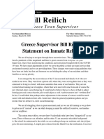 Greece Supervisor Bill Reilich Statement On Inmate Release