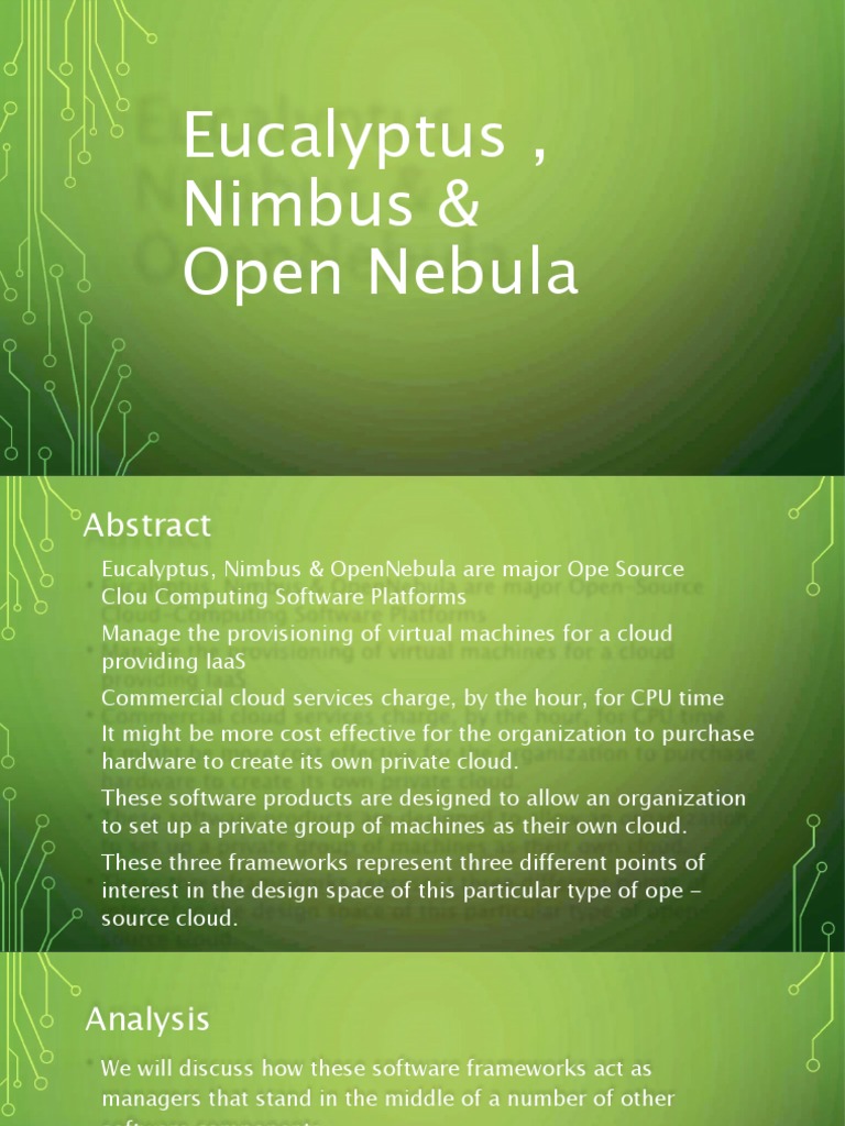 Eucalyptus, Nimbus, and OpenNebula Overview | PDF | Cloud Computing ...
