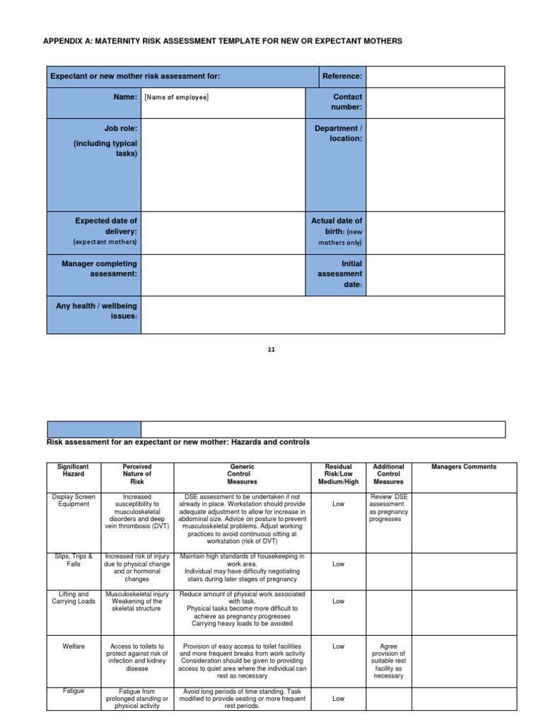 Maternity Risk Assessment Template | PDF | Pregnancy | Risk