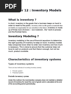 Inventory Refers To Idle Goods or Materials That Are Held by An 