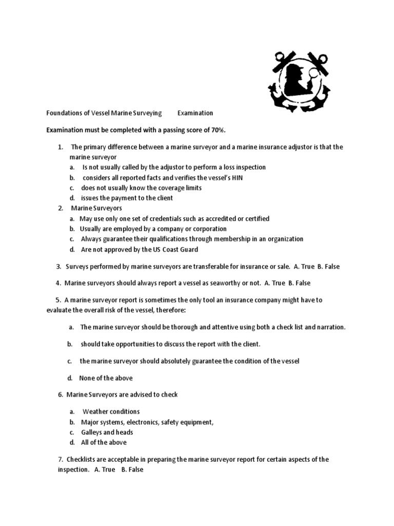 Foundations of Vessel Marine Surveying Examination PDF PDF