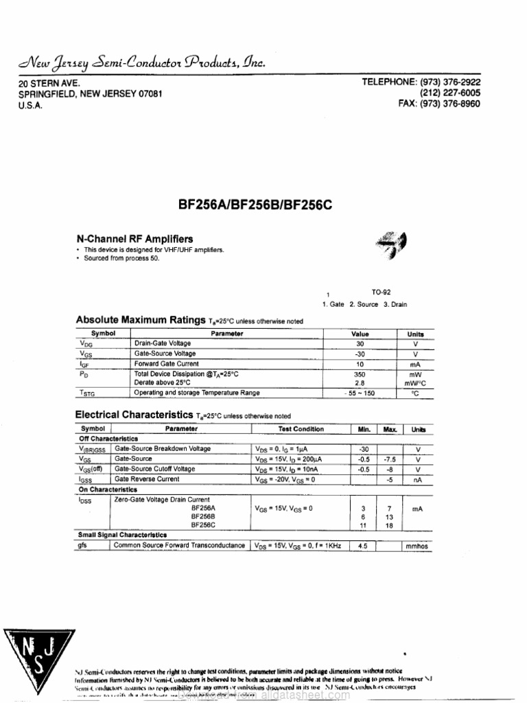 BF256 Transistor Datasheet Overview | PDF | Field Effect Transistor ...