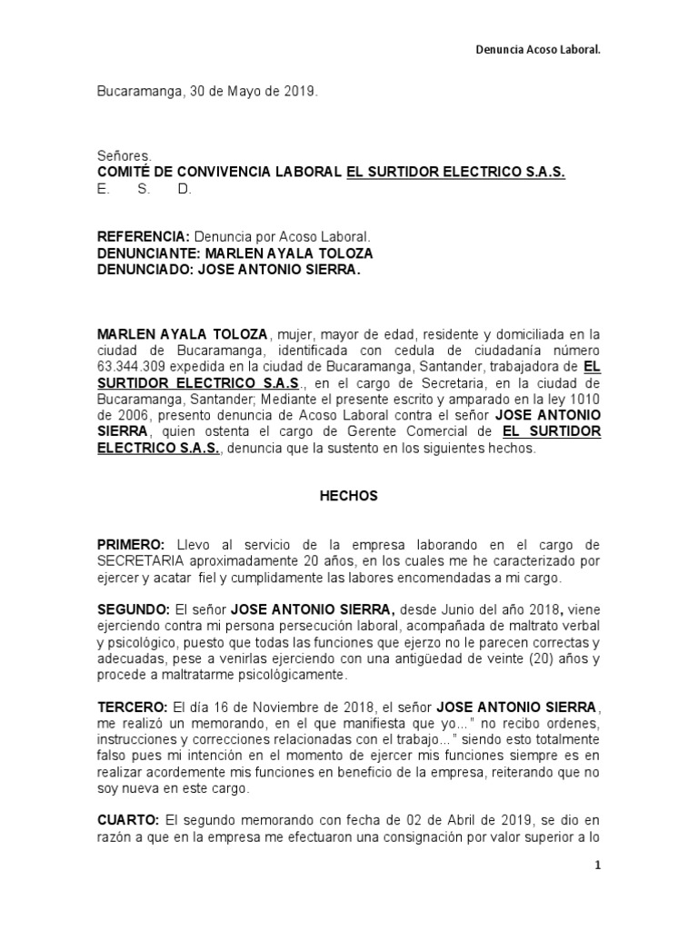 Denuncia de Acoso Laboral en Bucaramanga | PDF | Sociedad | Labor