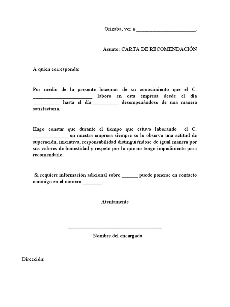 Carta de Recomendación Laboral | PDF | Crecimiento personal y ...