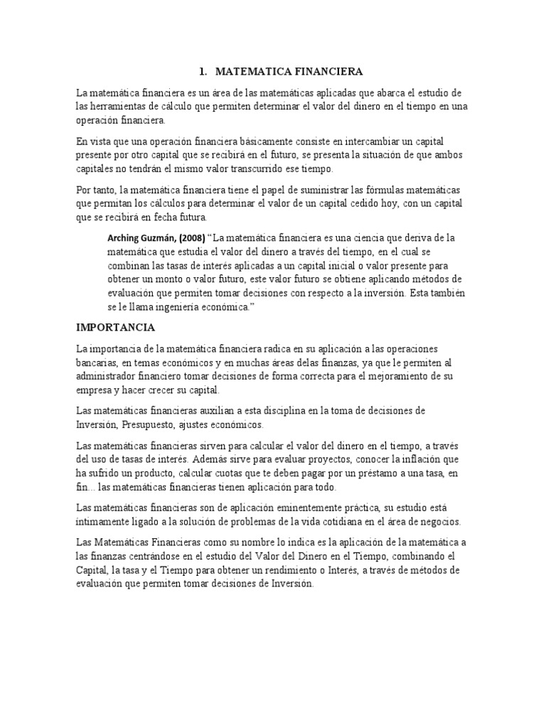 Matematica Financiera | PDF | Finanzas Matemáticas | Interés