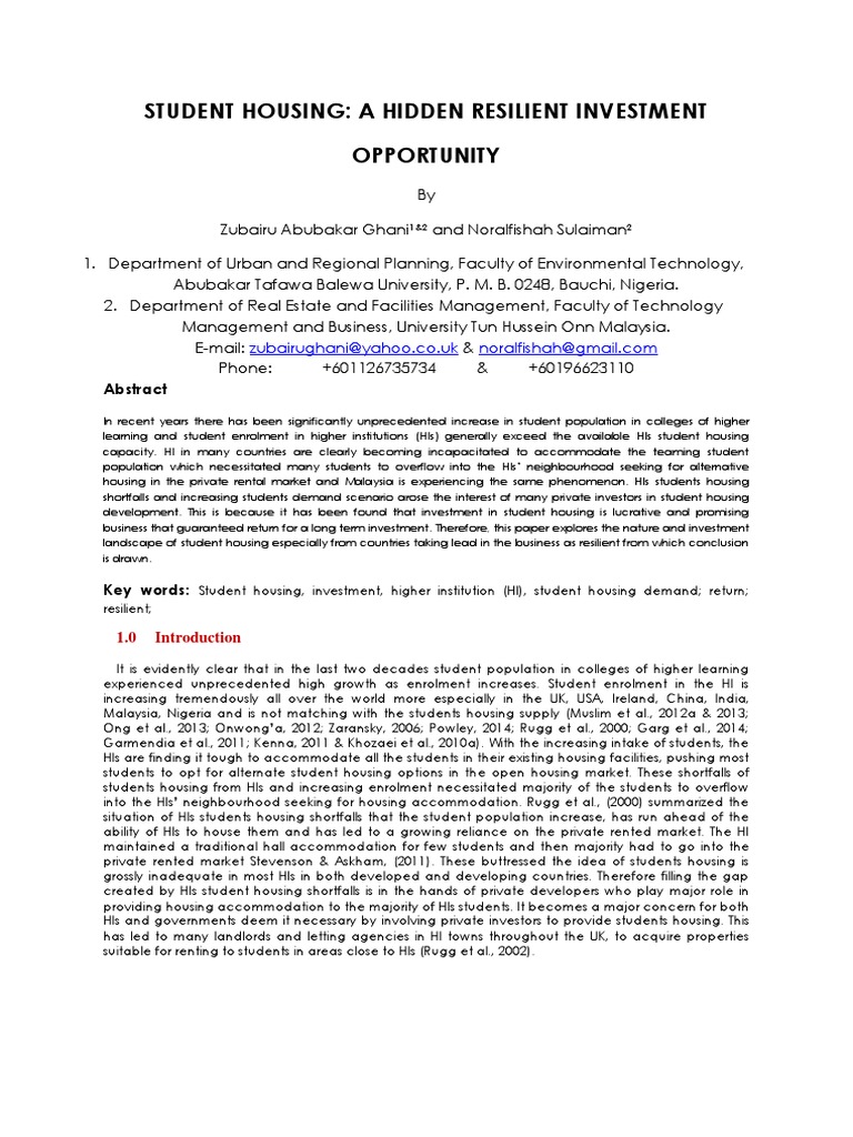 Investing In Student Housing An Exploration Of The Resilient And