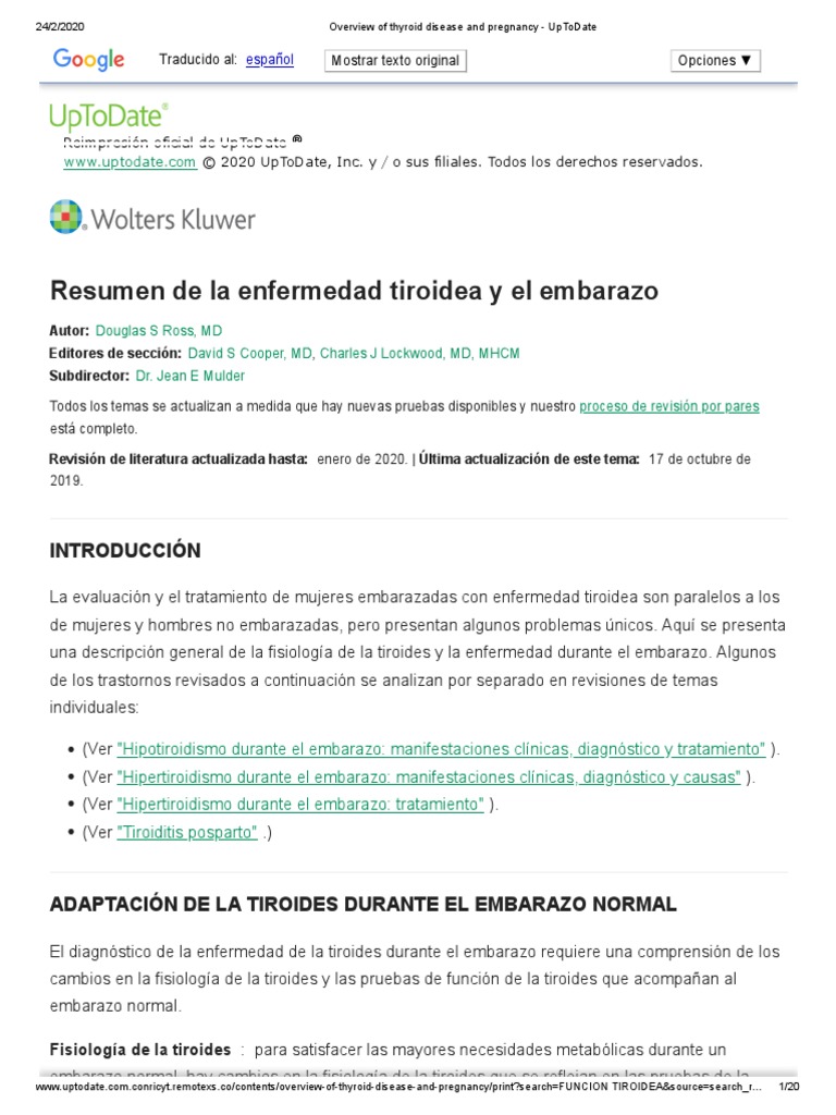 Overview of Thyroid Disease and Pregnancy UpToDate PDF