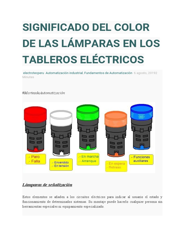 Inducir cocinar una comida Conceder Significado Del Color de Las Lámparas en Los Tableros Eléctricos | PDF |  Color | Relé