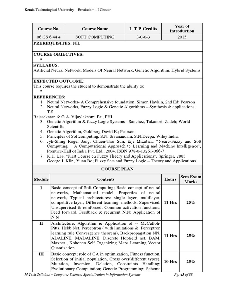 M.Tech Soft Computing Syllabus Kerala | PDF | Fuzzy Logic | Artificial ...