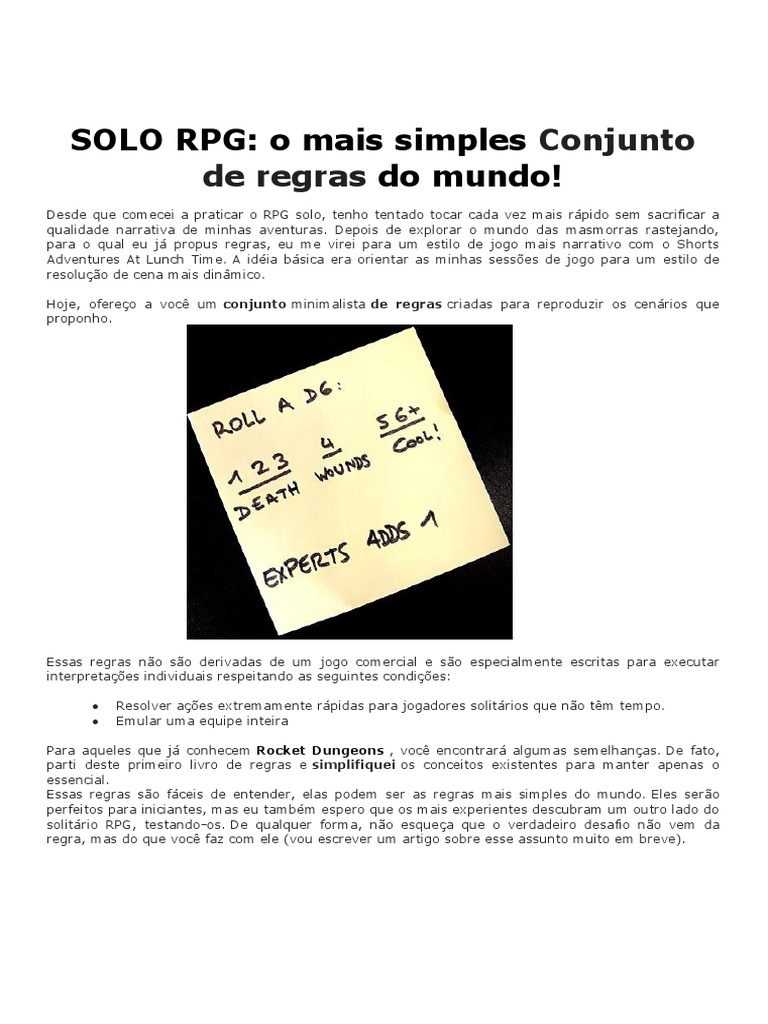 Regras Simples para RPG Solo | PDF | Jogos de RPG | Lazer