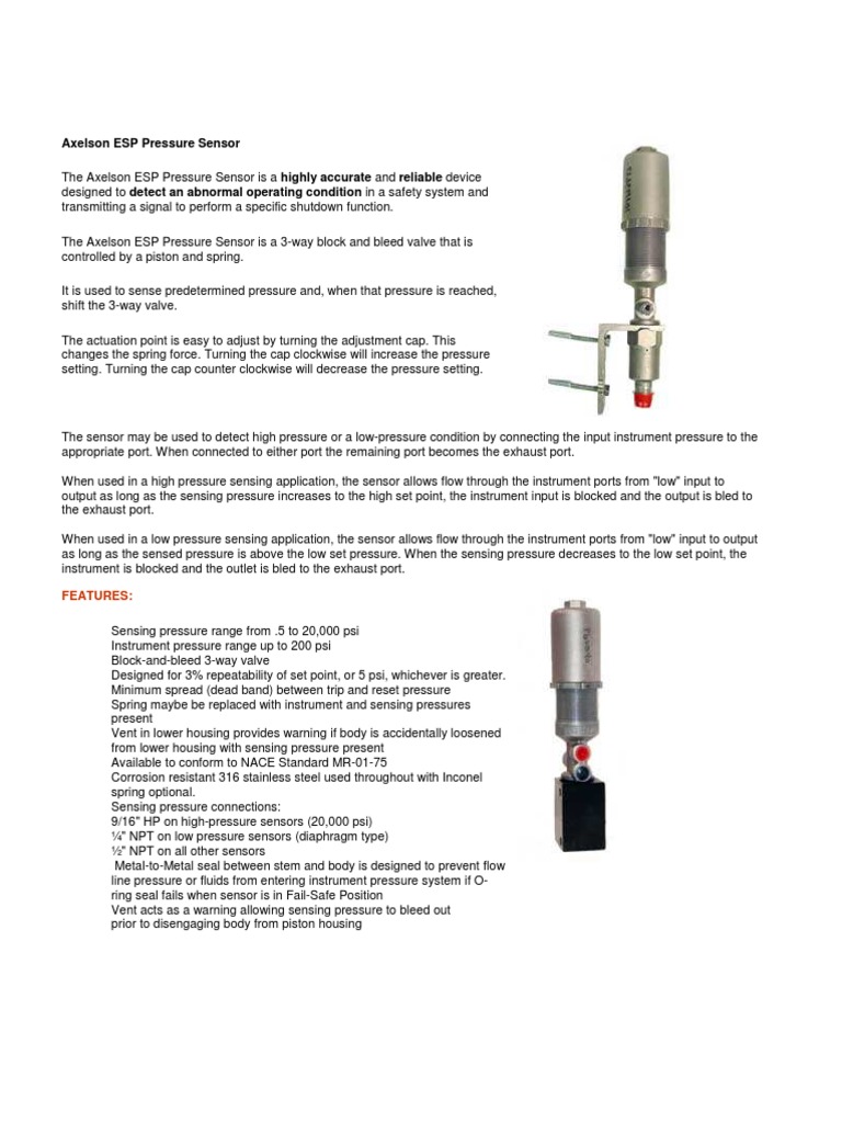 Axelson ESP Pressure Sensor PDF PDF Valve Gases