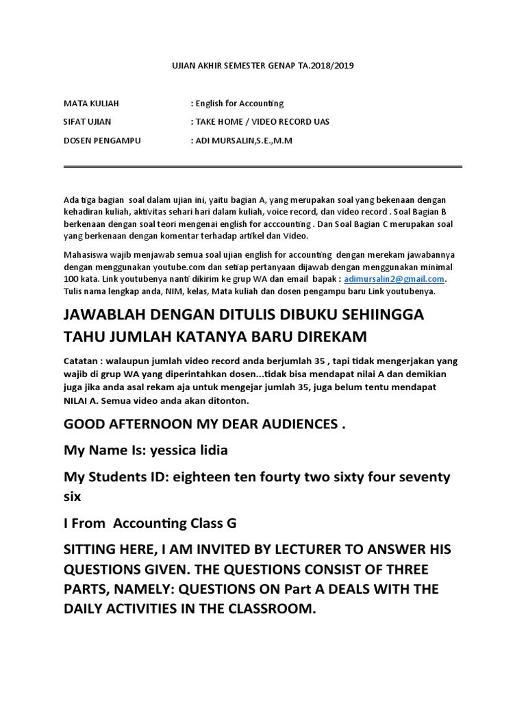 UAS English for Accounting 2018/2019 | PDF | Pengelolaan Keuangan & Uang