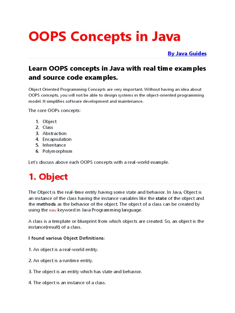 OOPS Concepts in Java PDF Download PDF | PDF | Inheritance (Object ...