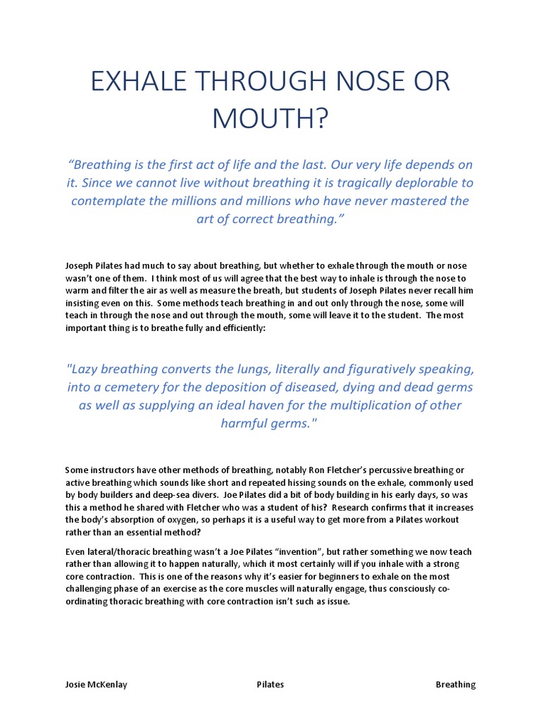 Exhale Through Nose or Mouth PDF Pilates Breathing