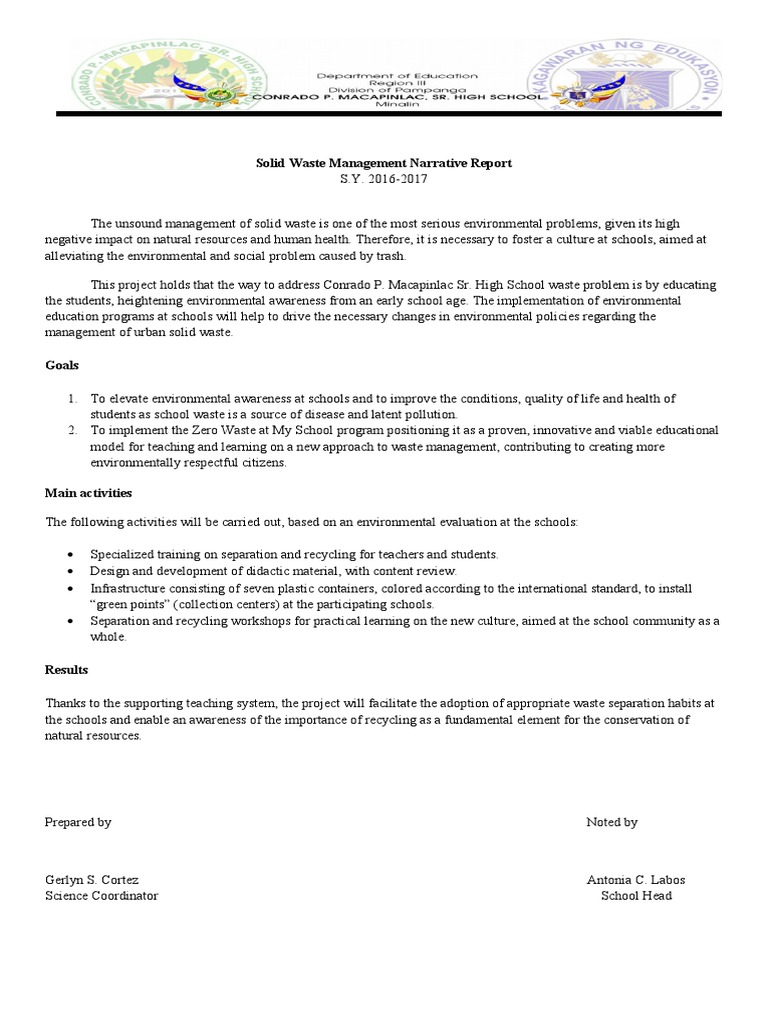 School Solid Waste Management Report | PDF | Waste Management | Waste
