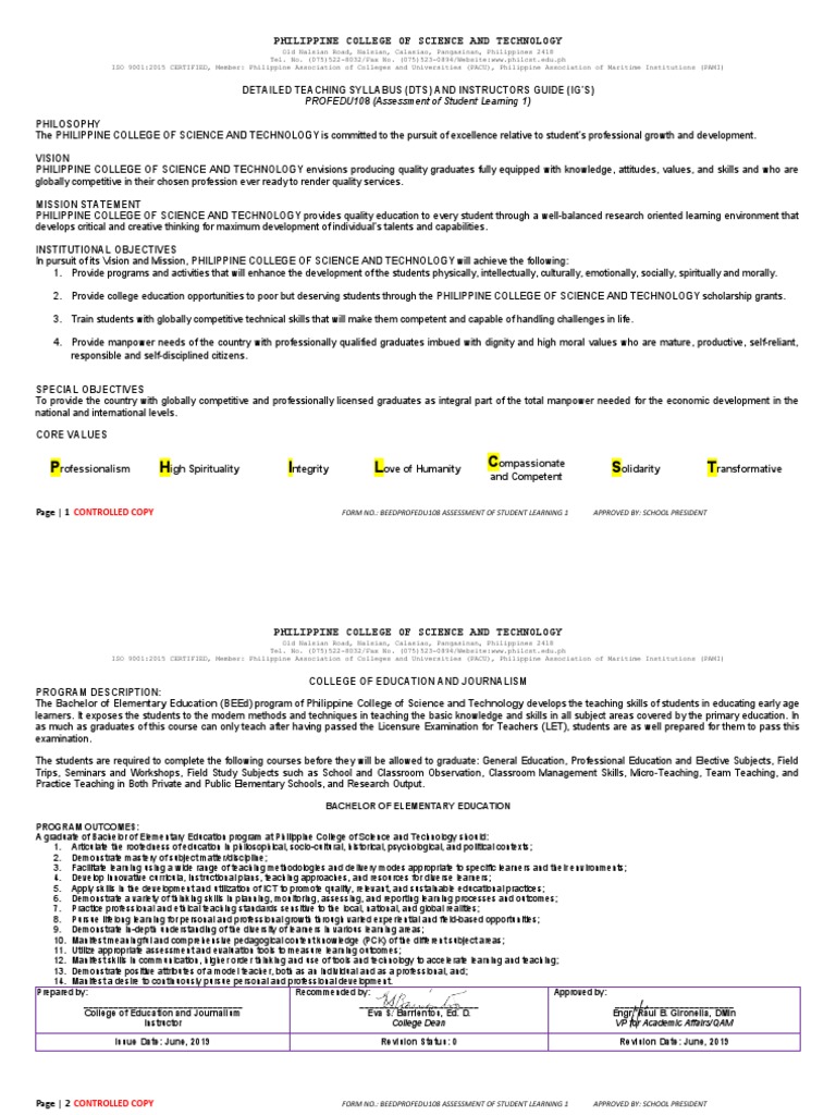 BEED Assessment of Student Learning 1 | PDF | Educational Assessment ...