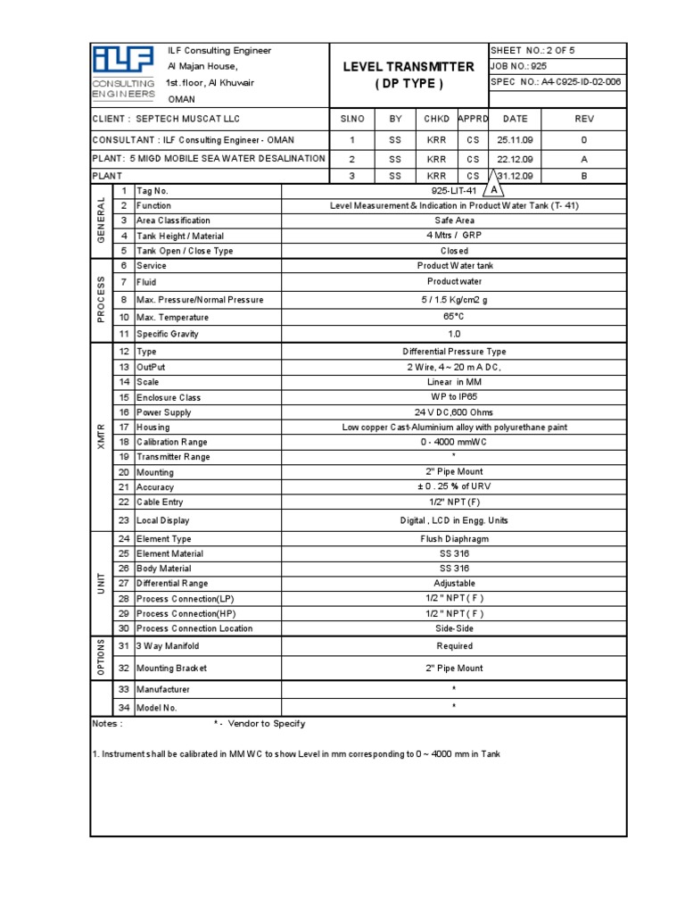 DP Type Level Transmitter Specifications | PDF | Calibration | Pressure ...