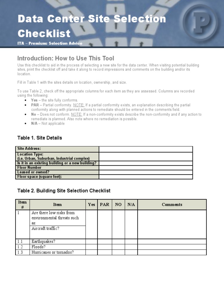Data Center Site Selection Checklist | PDF | Data Center | Nature