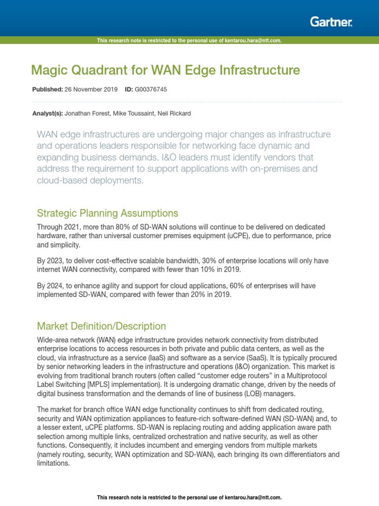 Gartner SDWAN 2019 PDF Cloud Computing Computer Network